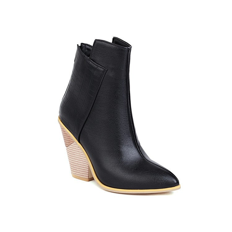 Ladies Ankle Boots Pointed Toe Colorblock Back Zip High Heel Chunky Heel Plus Size Fashion Boots