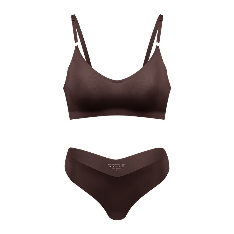 Large size V-neck underwear set for women, no steel ring seamless underwear with briefs for women