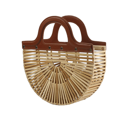 Handheld women Handheld women's bag, bamboo woven grass woven bag, hollow woven bag, bamboo beach bag, bamboo bag