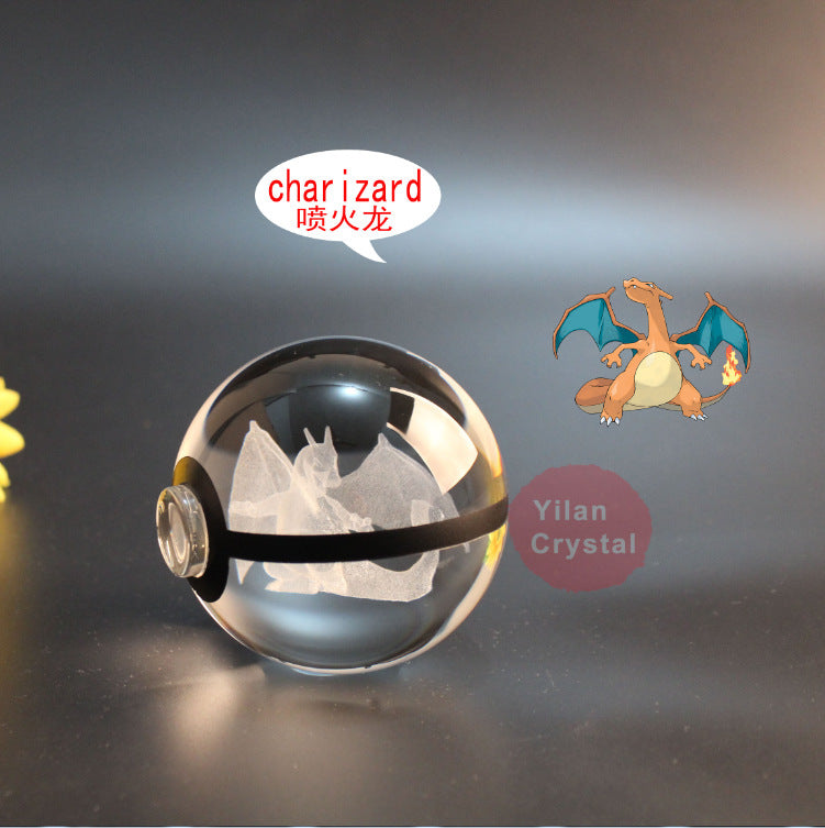 Pokemon Crystal Ball 3D Pikachu Gengar Mew Mewtwo Lamp Base Pokeball Crystal Pokemon Glass Ball Figure Night Light Birthday Gift