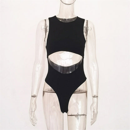 Sleeveless pullover sexy hollow out navel revealing hot girl jumpsuit