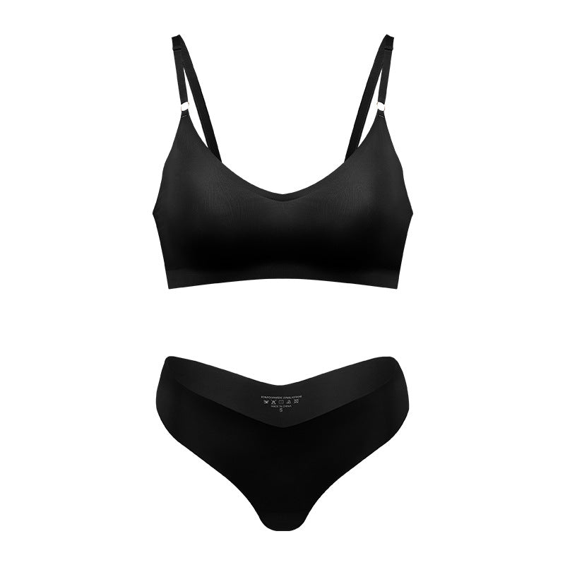 Large size V-neck underwear set for women, no steel ring seamless underwear with briefs for women