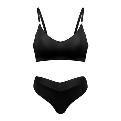 Large size V-neck underwear set for women, no steel ring seamless underwear with briefs for women