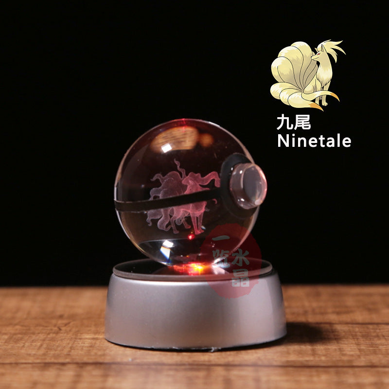 Pokemon Crystal Ball 3D Pikachu Gengar Mew Mewtwo Lamp Base Pokeball Crystal Pokemon Glass Ball Figure Night Light Birthday Gift
