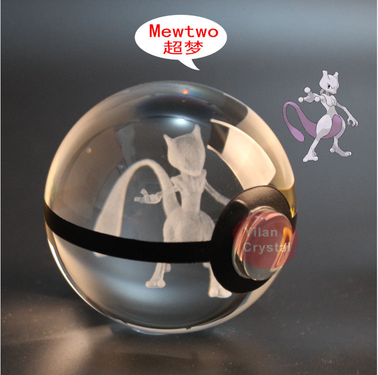 Pokemon Crystal Ball 3D Pikachu Gengar Mew Mewtwo Lamp Base Pokeball Crystal Pokemon Glass Ball Figure Night Light Birthday Gift