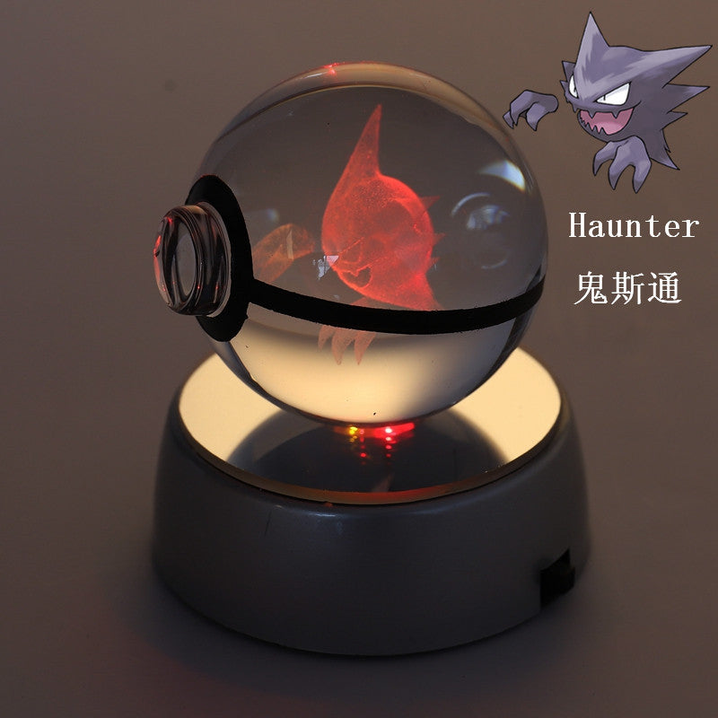 Pokemon Crystal Ball 3D Pikachu Gengar Mew Mewtwo Lamp Base Pokeball Crystal Pokemon Glass Ball Figure Night Light Birthday Gift