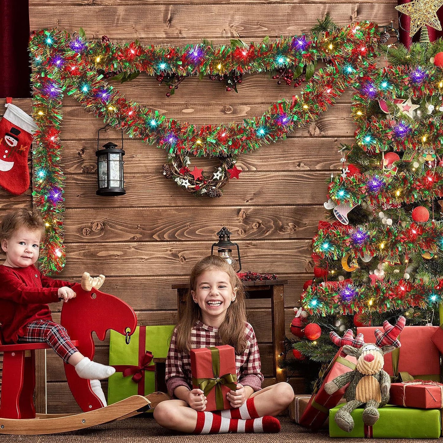 Christmas decoration ribbon, Christmas party atmosphere, venue arrangement, floral and madder hair strips