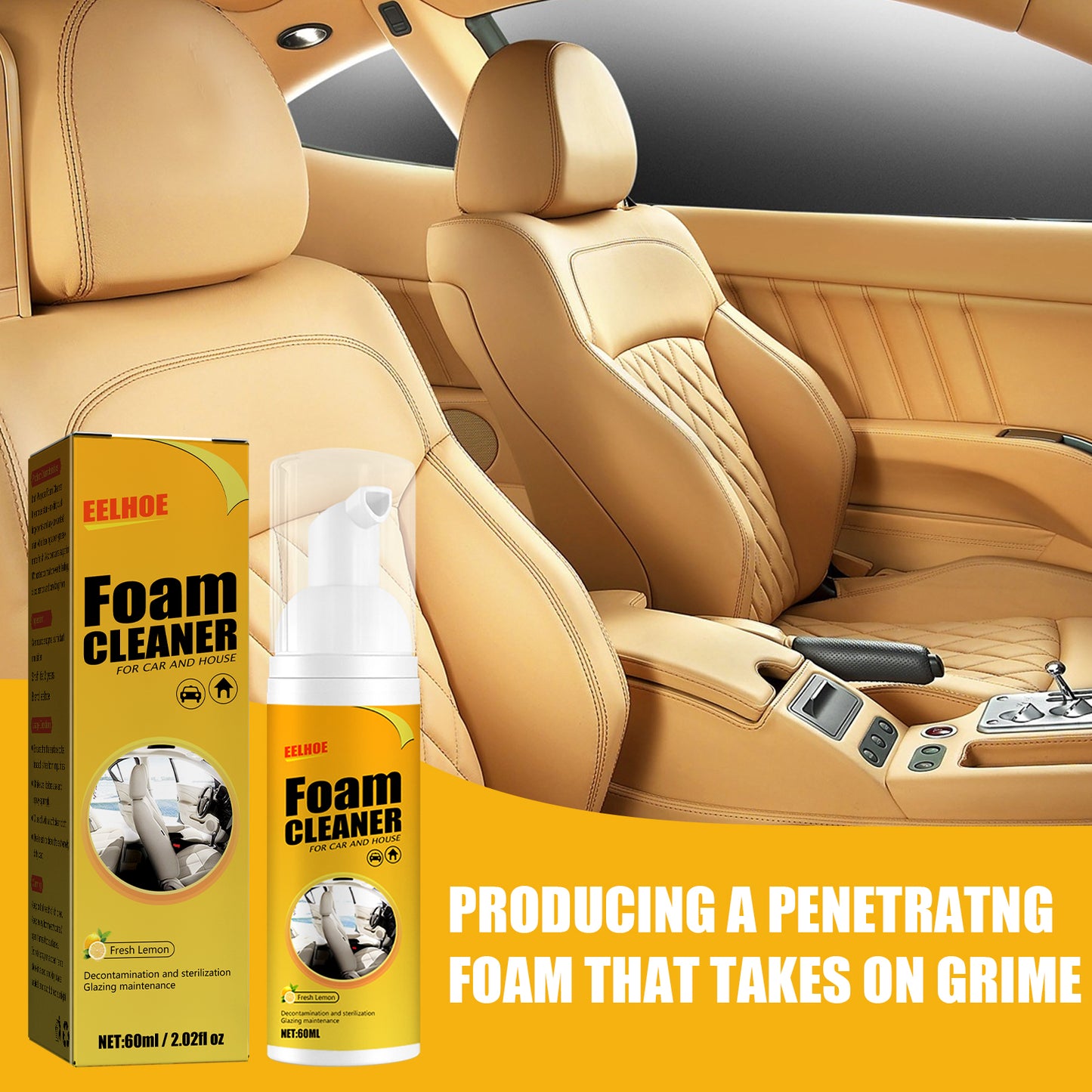 Multi-Purpose Foam Cleaner, Leather Seat Foam Head Cleaner Car Interior Decontamination Cleaning