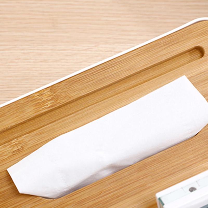 Multi-functional Plastic Tissue Box with Bamboo Wooden Cover Phone Slot Home Kitchen Napkin Case Holder Storage Decoration