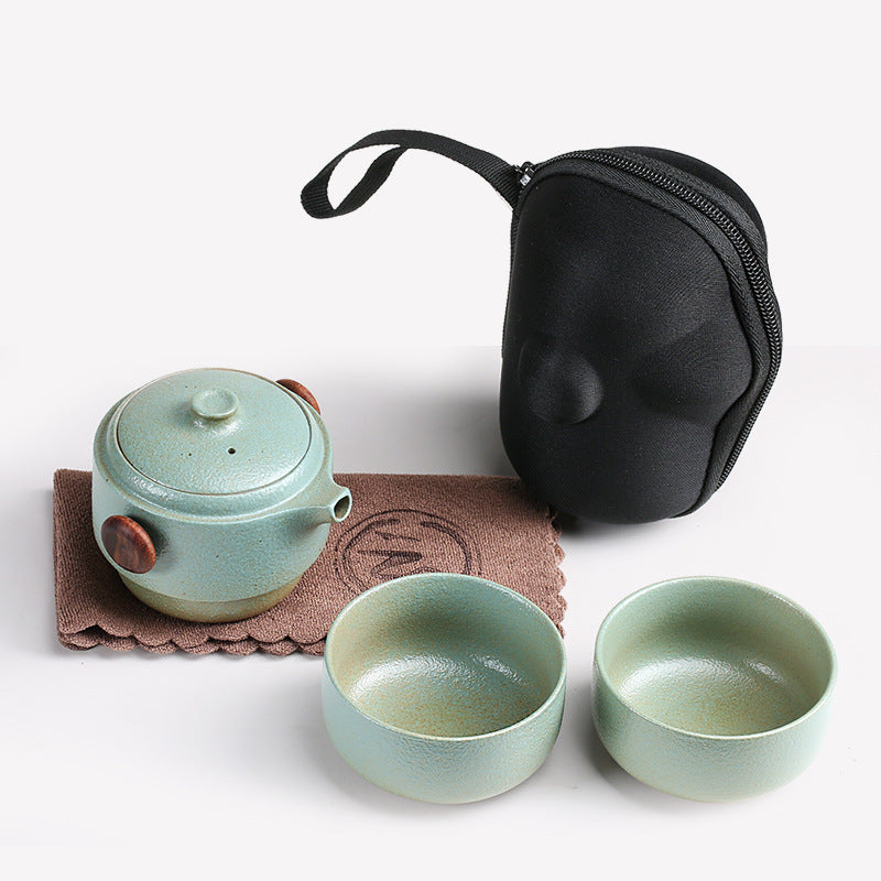 Black pottery quick guest cup one pot two cups household outdoor travel tea set portable bag Kung Fu outdoor portable bubble