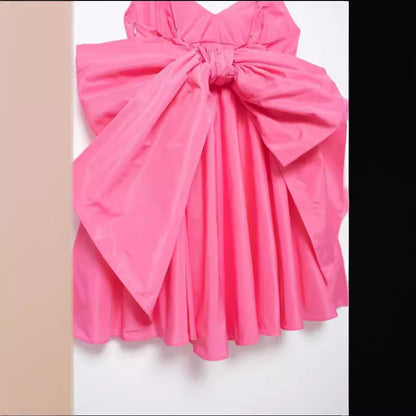 Summer new bow embellished taffeta suspender dress