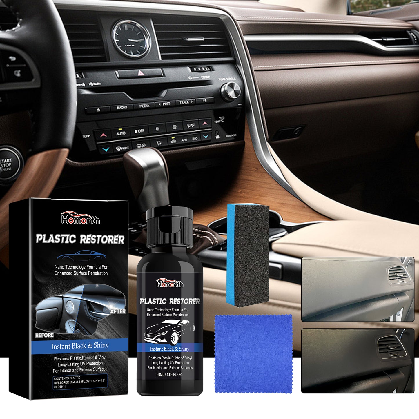 Plastic Restorer, Clean Interior Seat Dashboard Decontamination Polish Maintenance Refurbished Cleaner