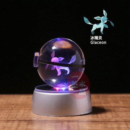 Pokemon Crystal Ball 3D Pikachu Gengar Mew Mewtwo Lamp Base Pokeball Crystal Pokemon Glass Ball Figure Night Light Birthday Gift