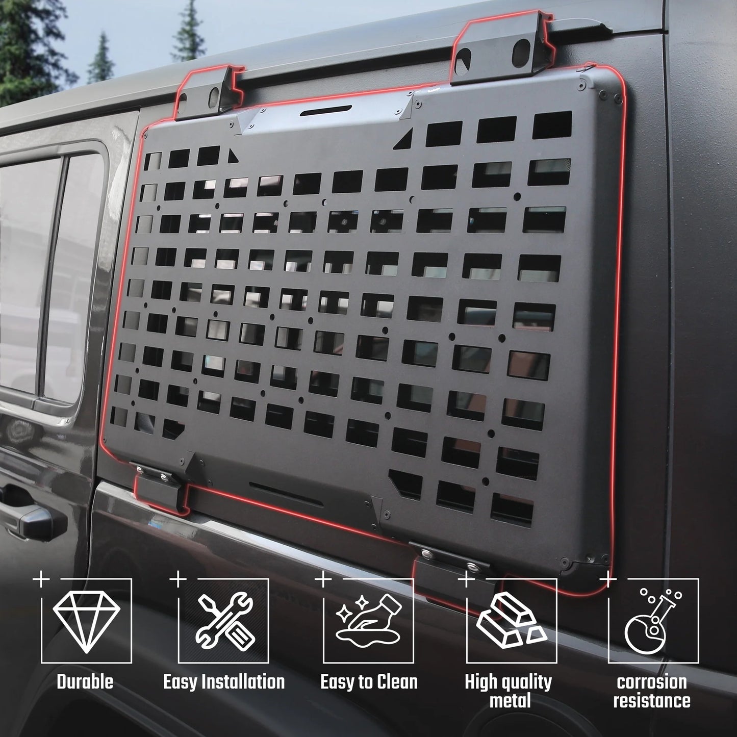 Rear Window Molle Panel System for 2018-2024 Jeep Wrangler JL 4Doors - Modular Storage and Protective Decoration