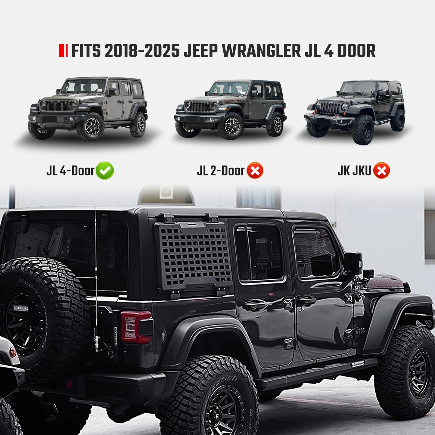 Rear Window Molle Panel System for 2018-2024 Jeep Wrangler JL 4Doors - Modular Storage and Protective Decoration
