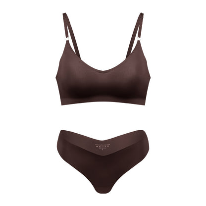 Large size V-neck underwear set for women, no steel ring seamless underwear with briefs for women