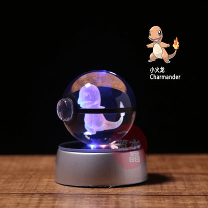 Pokemon Crystal Ball 3D Pikachu Gengar Mew Mewtwo Lamp Base Pokeball Crystal Pokemon Glass Ball Figure Night Light Birthday Gift