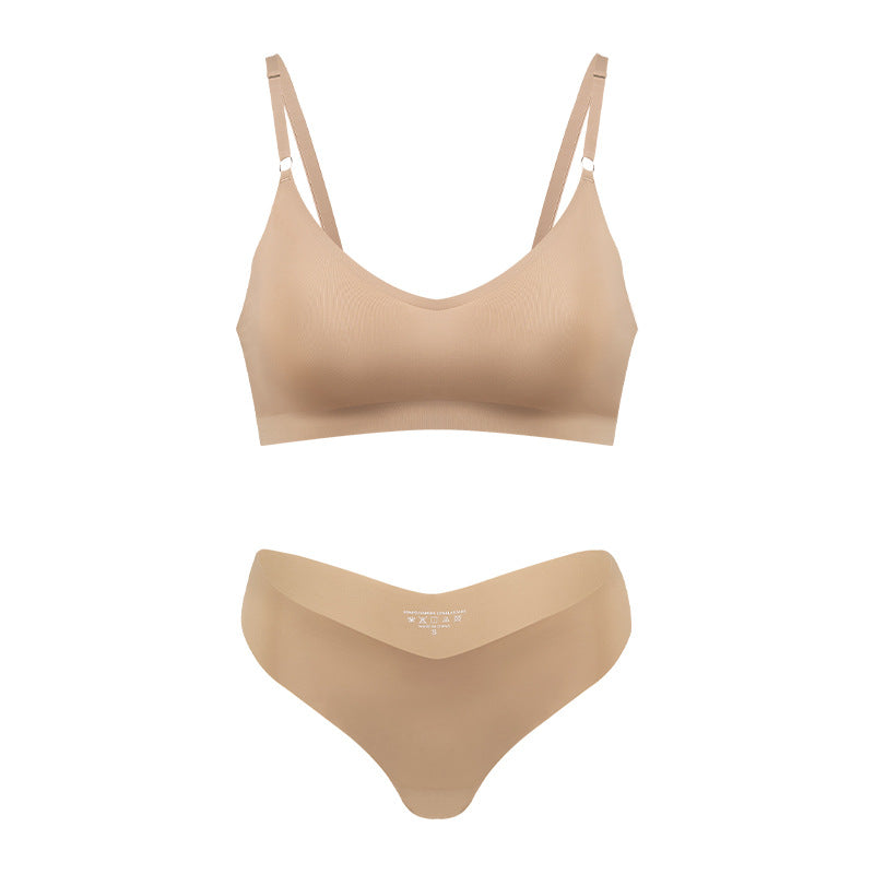 Large size V-neck underwear set for women, no steel ring seamless underwear with briefs for women