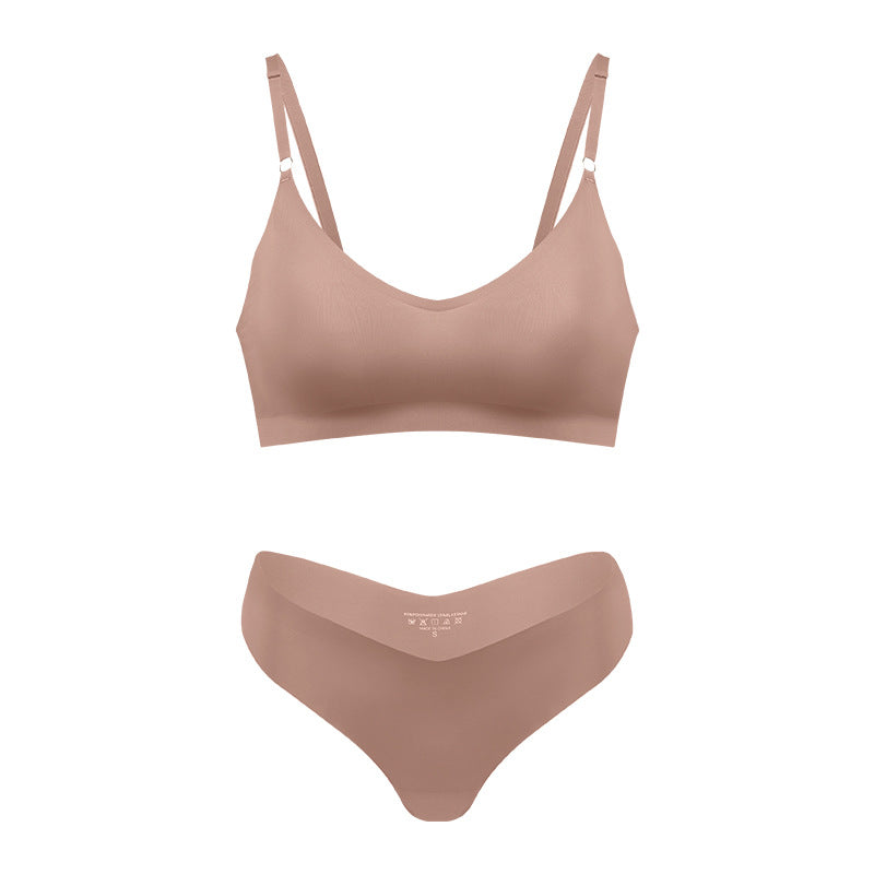 Large size V-neck underwear set for women, no steel ring seamless underwear with briefs for women