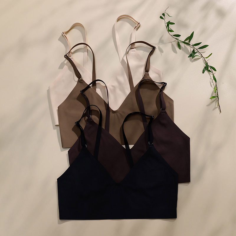 Large size V-neck underwear set for women, no steel ring seamless underwear with briefs for women