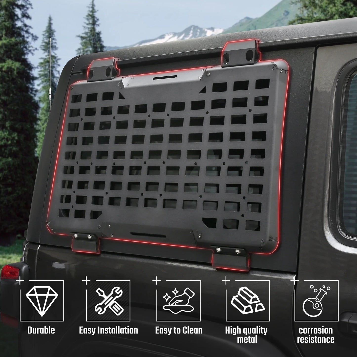 Rear Window Molle Panel System for 2018-2024 Jeep Wrangler JL 4Doors - Modular Storage and Protective Decoration