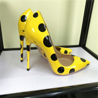 New Wave Point High Heels 12cm Pointed Toe Stiletto Shallow Mouth Women's Shoes Color Matching Soft Leather Shoes