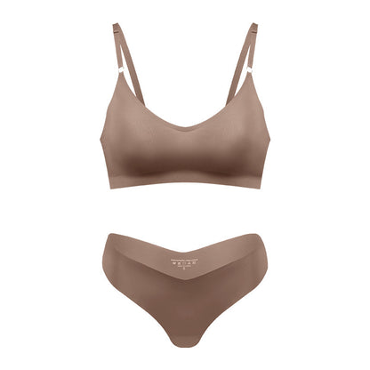 Large size V-neck underwear set for women, no steel ring seamless underwear with briefs for women