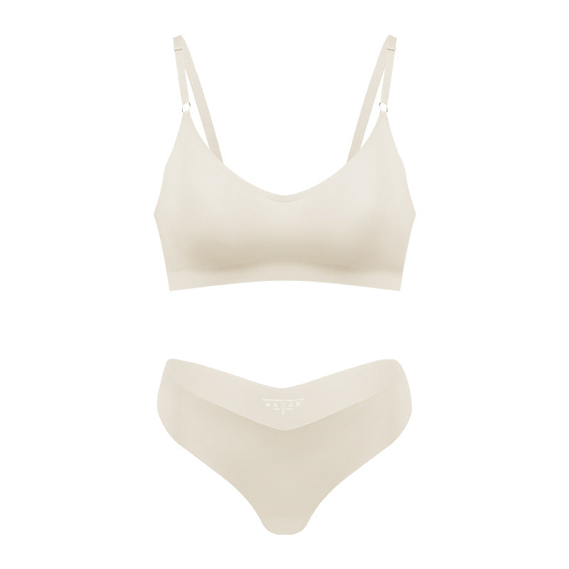 Large size V-neck underwear set for women, no steel ring seamless underwear with briefs for women