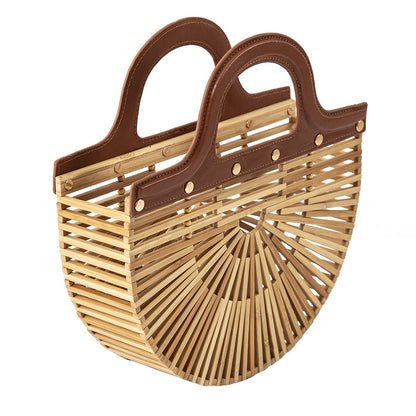 Handheld women Handheld women's bag, bamboo woven grass woven bag, hollow woven bag, bamboo beach bag, bamboo bag