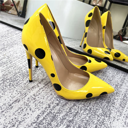 New Wave Point High Heels 12cm Pointed Toe Stiletto Shallow Mouth Women's Shoes Color Matching Soft Leather Shoes