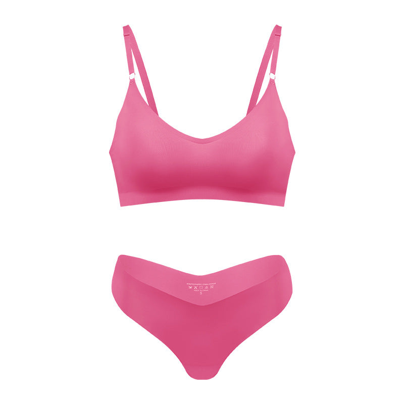 Large size V-neck underwear set for women, no steel ring seamless underwear with briefs for women