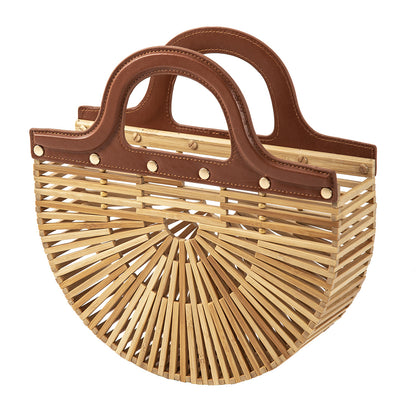 Handheld women Handheld women's bag, bamboo woven grass woven bag, hollow woven bag, bamboo beach bag, bamboo bag