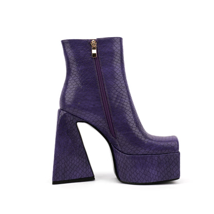 INS Autumn And Winter New Square Head High Waterproof Platform Thick Heel Side Zipper Fashion Women's Short Boots Thick Plus Size New