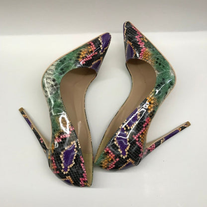 Color Snakeskin Pattern High Heels Women's 12cm Pointed Toe Stiletto Size Shallow Mouth Shoes